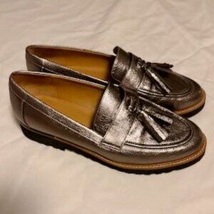Metallic bronze tassel lug sole loafers